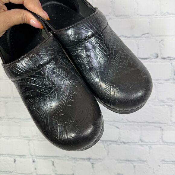 Dansko Clog 7.5-8 US 38 EU Black Embossed Leather Slip On Comfort Walk Shoes - Picture 10 of 13